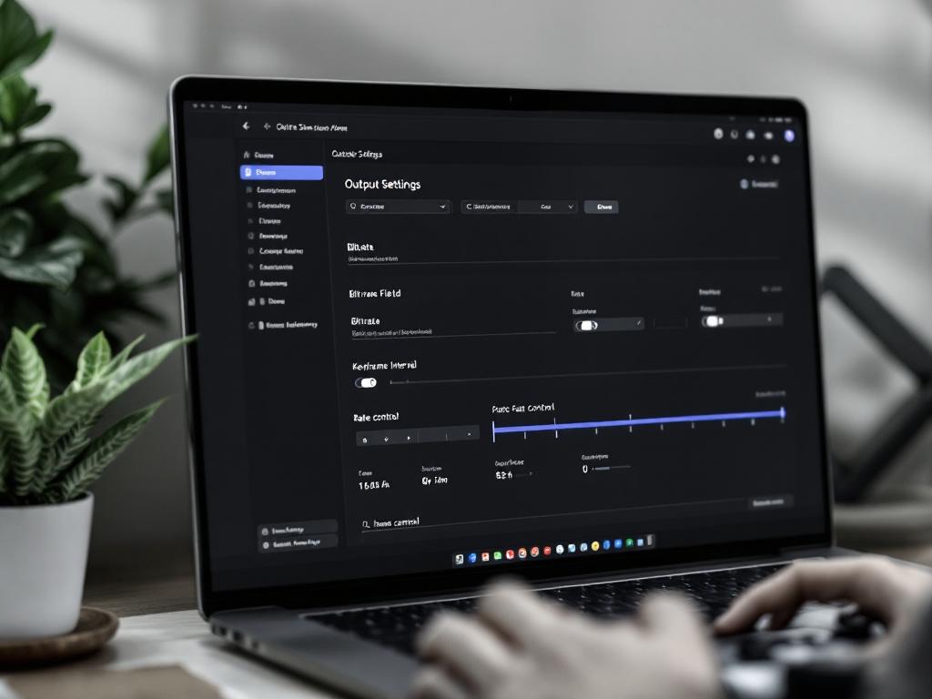 Screenshot of OBS Studio's Output Settings panel showing encoder dropdown, bitrate field, keyframe interval, and rate control settings. Panel only — no surrounding desktop chrome. Clean, slightly zoomed for readability.