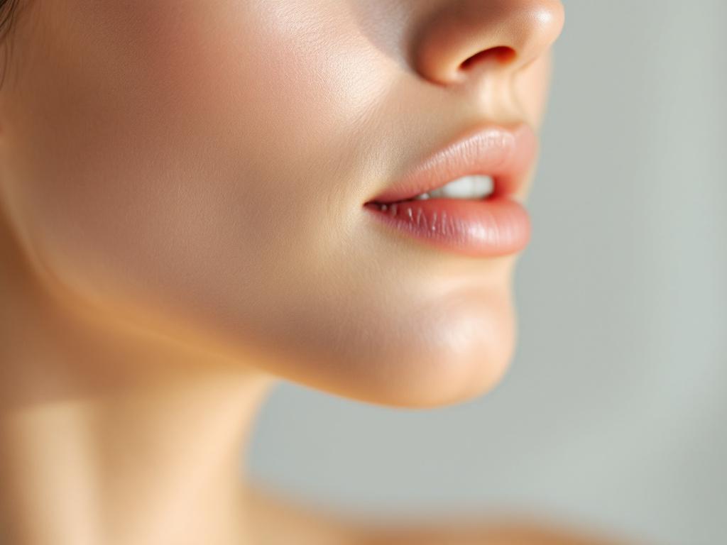 Tight close-up of a cheek and jawline showing post-peel skin clarity — refined pores, even tone, no makeup. Soft side lighting. Not a 'before/after' split image — just a single image showing the kind of texture and clarity peels produce.