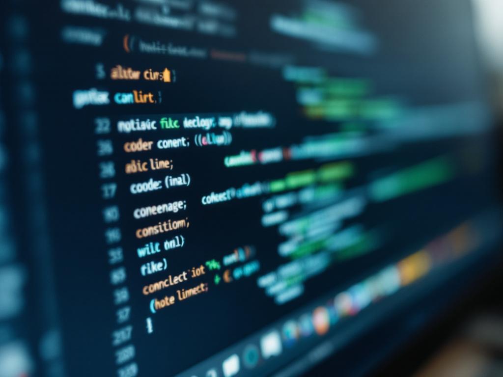 Macro shot of a Git branch visualization on a monitor — one branch splitting into two diverging paths, slightly out of focus, with terminal text faintly visible. Symbolizes the codebase fork.