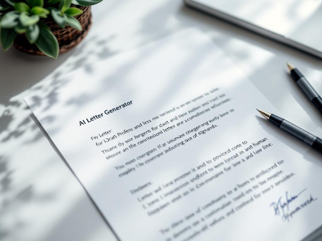 A printed letter laid on a desk with handwritten edits in pen — a few words crossed out, a margin note circled, a checkmark next to the signature line. Conveys the human-finishing-touch step. Natural overhead lighting.