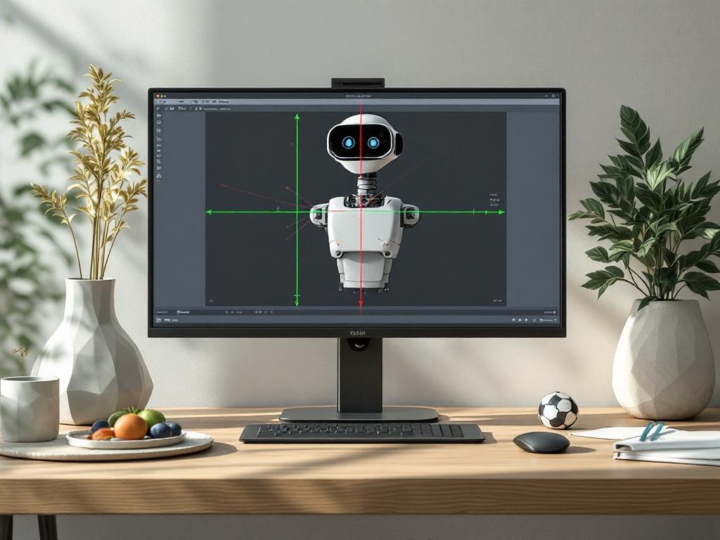Screenshot of RViz showing a robot model with all TF frames rendered as red/green/blue axis triads. One sensor frame is visibly misaligned — rotated relative to the others. Annotation arrows point to (a) the correctly aligned base_link frame and (b) 