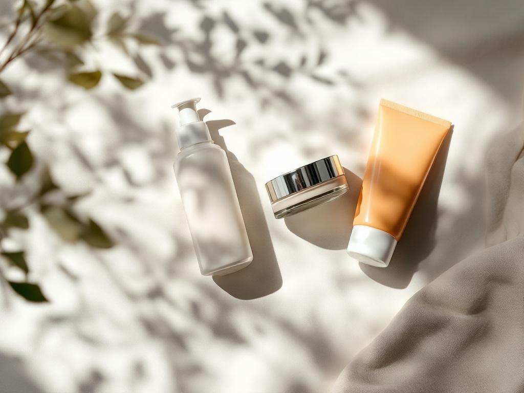 A flat-lay of the barrier reset essentials — one gentle cleanser bottle, one ceramide moisturizer jar, one tube of mineral SPF, arranged on a linen surface with morning window light. Minimalist. Labels blurred.