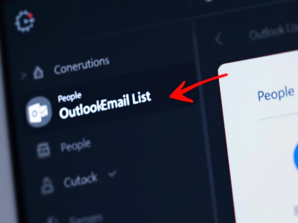 Captura de pantalla de primer plano de la barra de navegación de Outlook Desktop mostrando el icono Contactos resaltado, con una anotación de flecha roja apuntando a él.