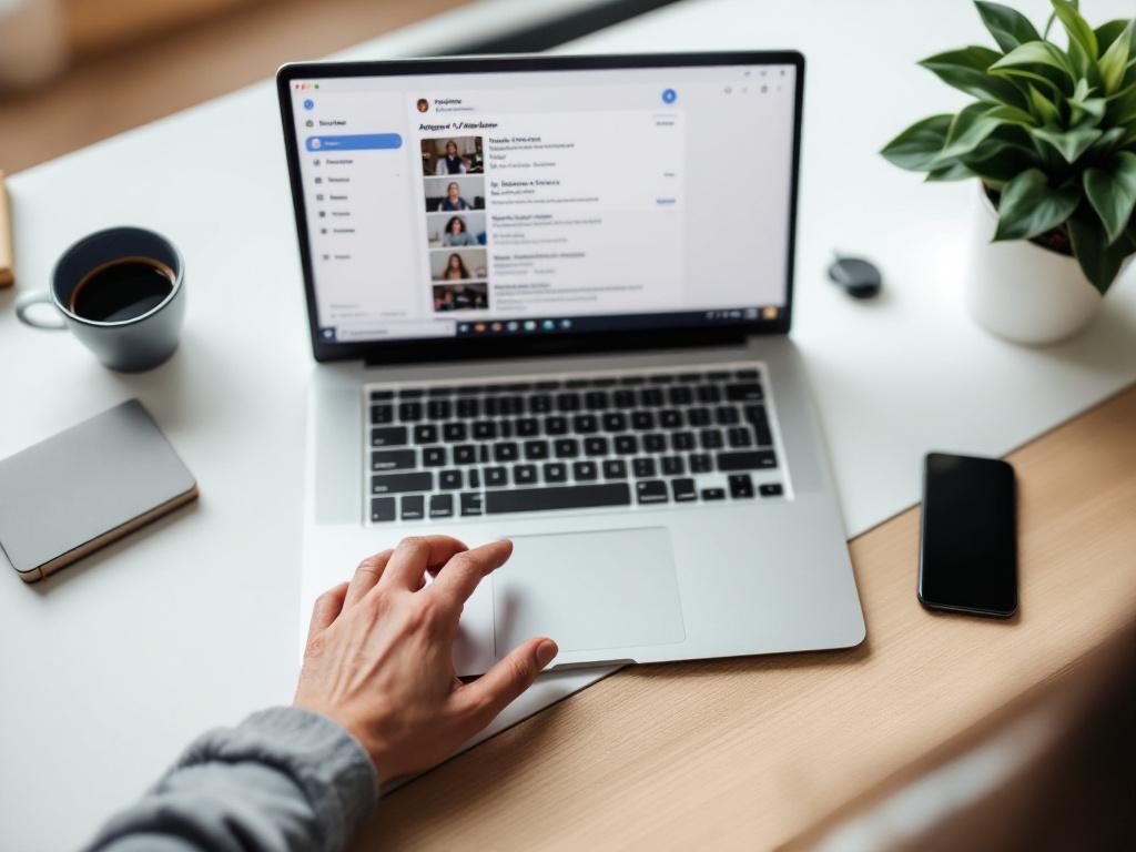 A MacBook on a clean desk showing a task-management or AI agent dashboard interface — visible elements include a task list, agent names/avatars, and a "Run task" button. Hands optional, clean white or warm wood desk surface, minimal props (
