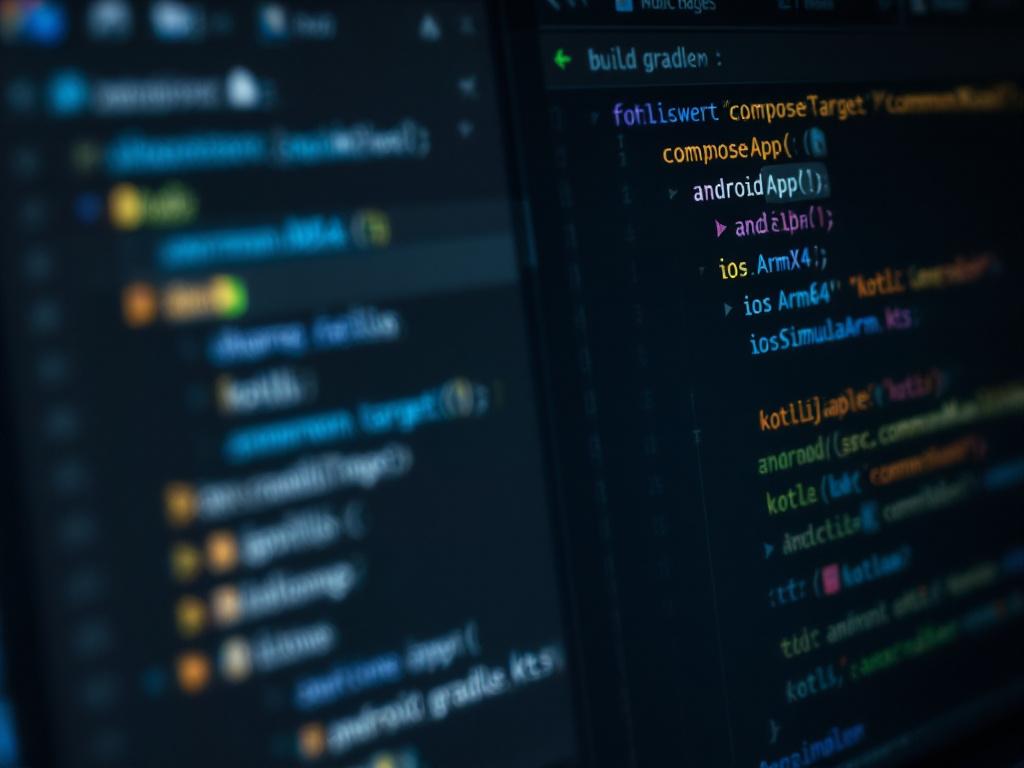 Close-up of an IDE window (IntelliJ IDEA or Android Studio) showing a KMP project's source set structure expanded in the Project panel. Folders visible: shared/src/commonMain/kotlin, shared/src/androidMain/kotlin, shared/src/iosMain/kotlin, with a co