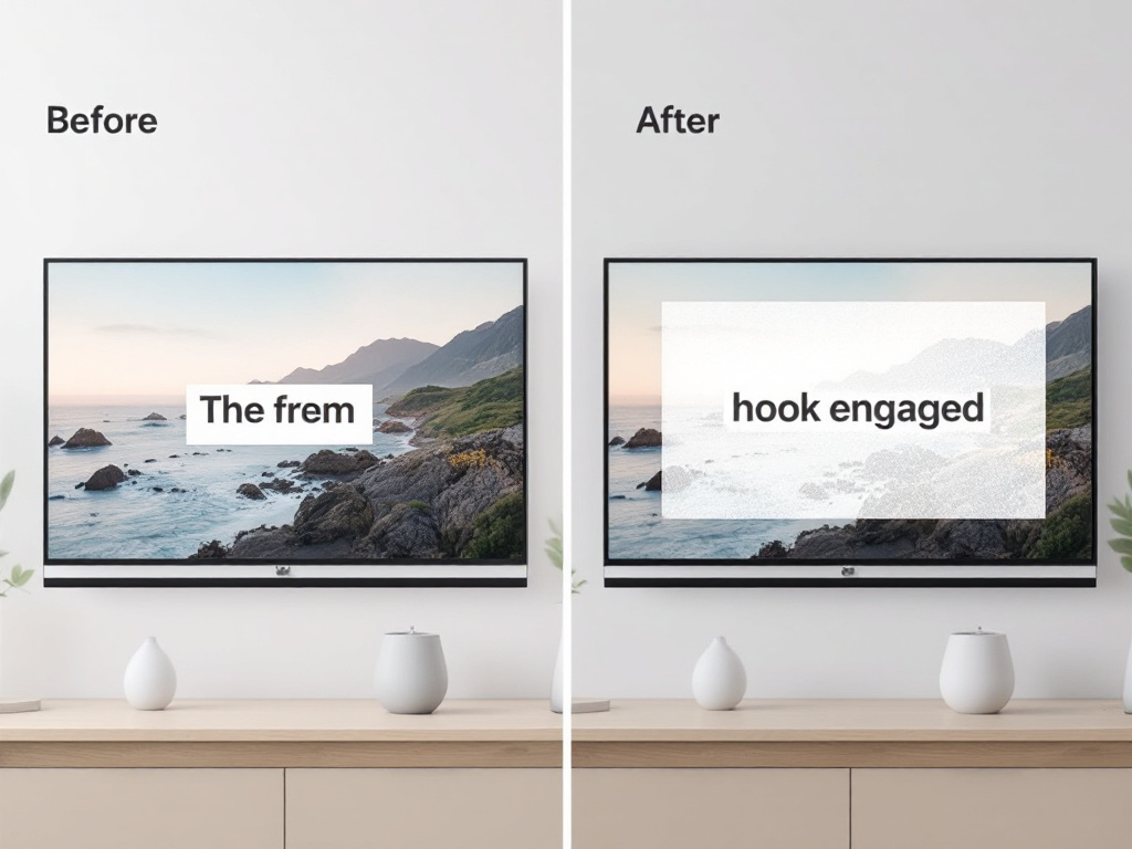 Side-by-side before/after frame comparison — left frame: static AI-generated background with small text in corner (labeled "Frame 1 — no hook"). Right frame: same scene with large centered animated caption, B-roll texture overlay, motion bl