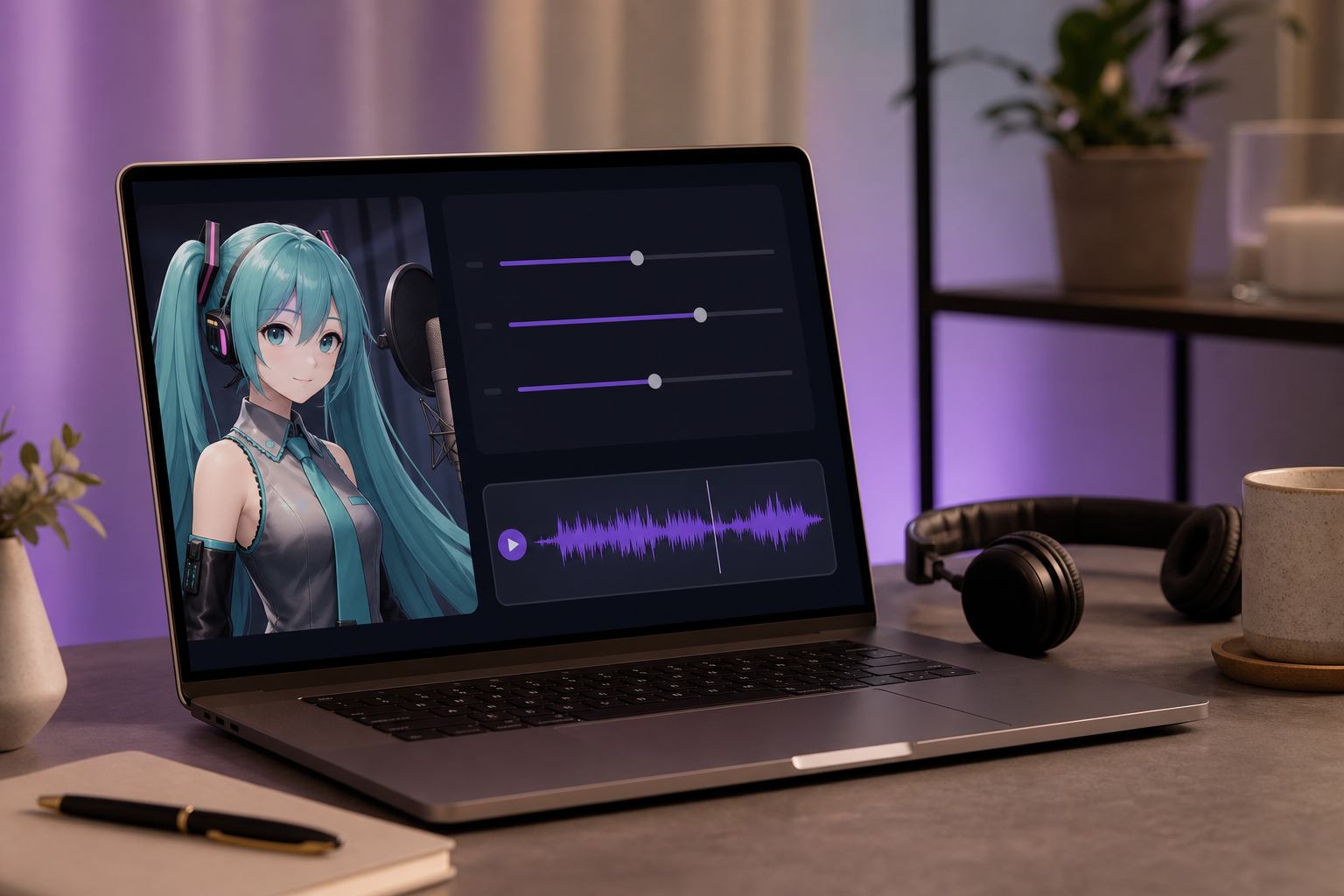 Screen showing pitch/speed/tone sliders mid-adjustment, with a generated audio clip ready to preview.