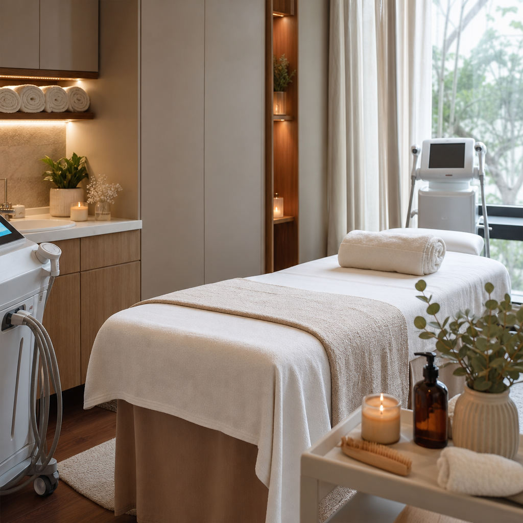 Nu Day Spa'da hijyenik ve sıcak atmosferli bölgesel incelme uygulama kabini
