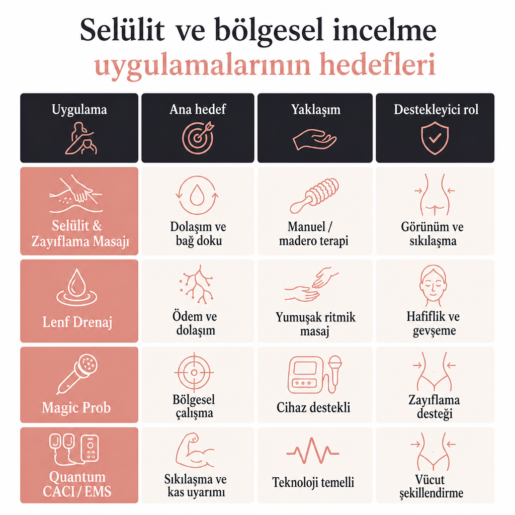 Selülit ve bölgesel incelme uygulamalarının hedefleri