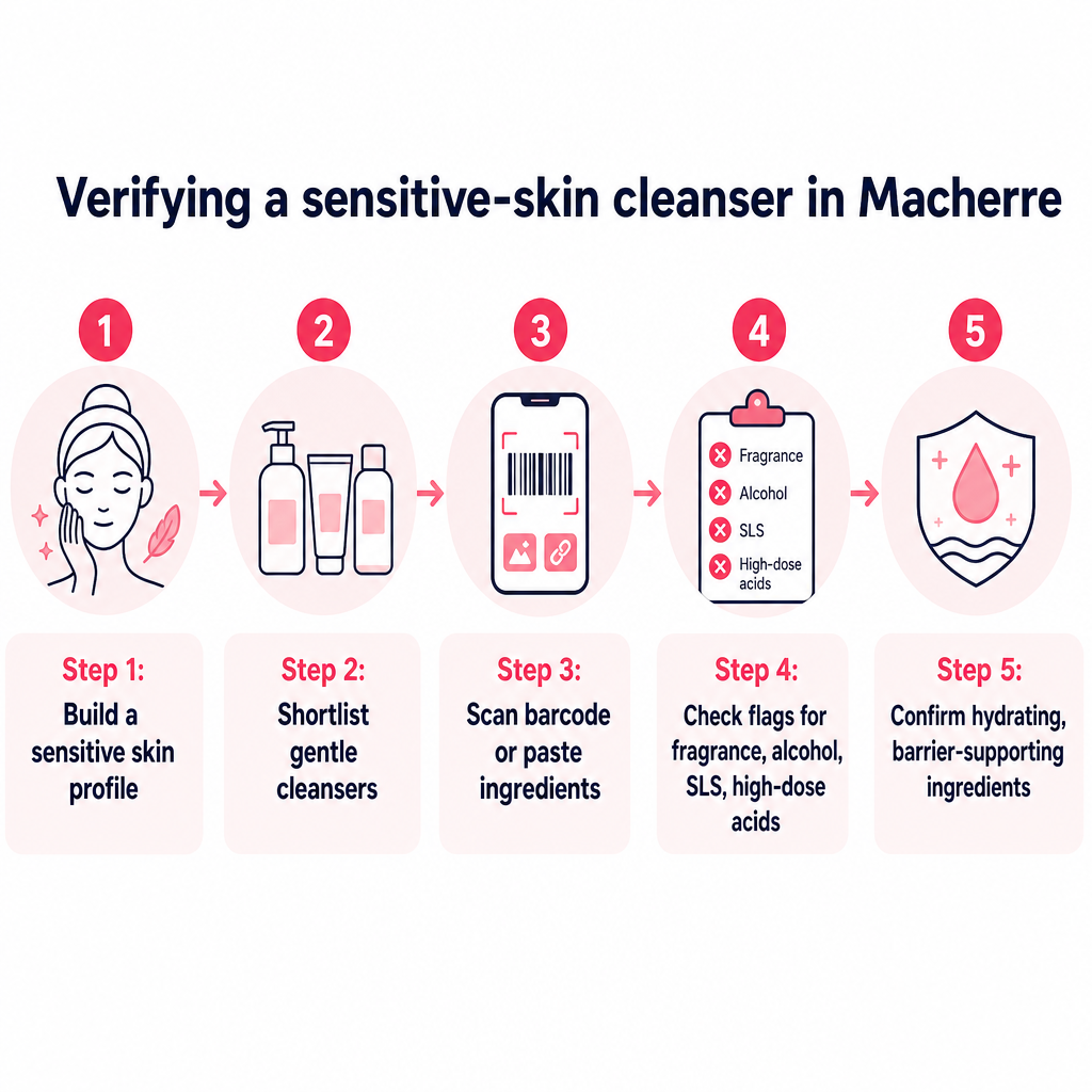 Five-step process for verifying a sensitive-skin face wash using Macherre