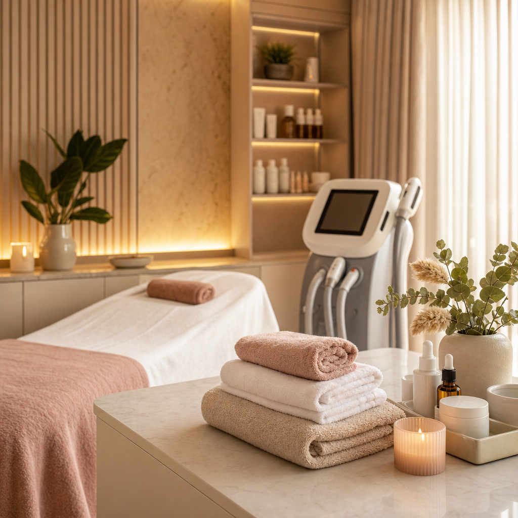 Sakin ve düzenli bir medikal spa bakım odası iç mekânı