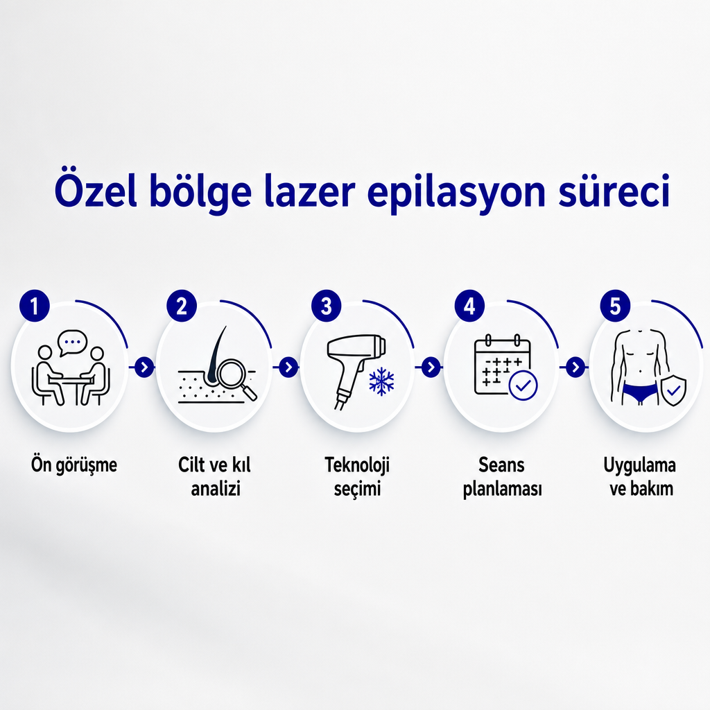 Ön görüşmeden uygulama ve bakıma kadar beş adımlı özel bölge lazer epilasyon süreci