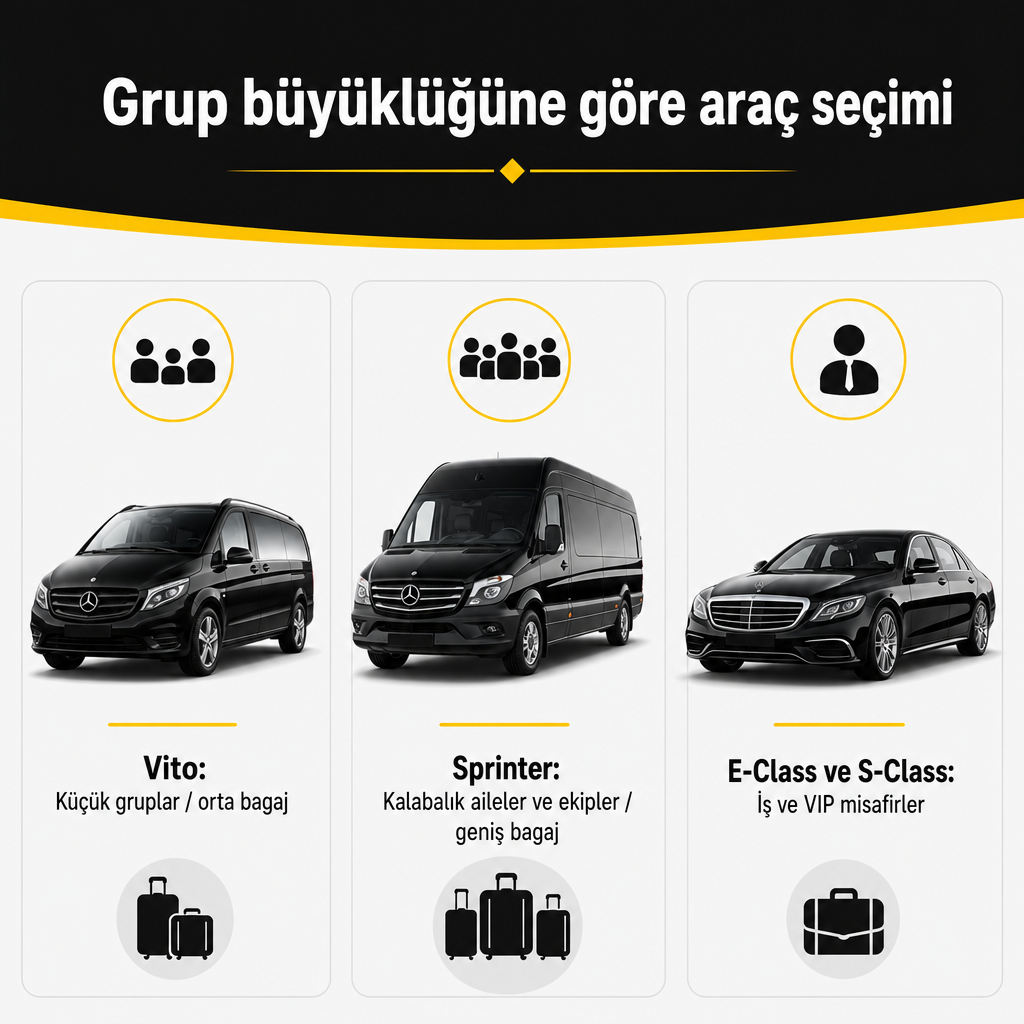 Сравнение автомобилей Vito, Sprinter и E/S-Class по профилю группы и багажа