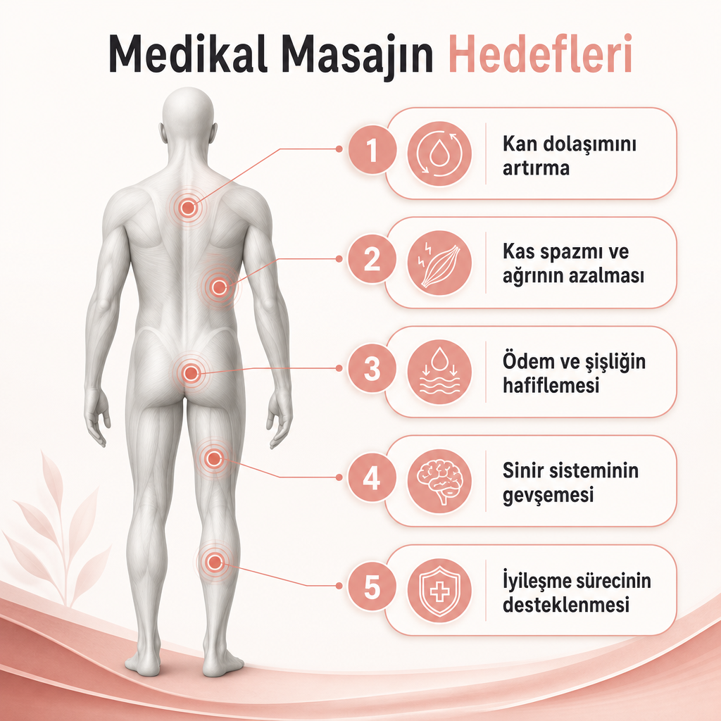 Medikal masajın beş temel hedefini gösteren infografik