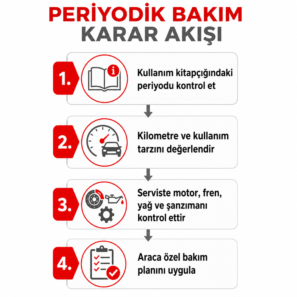 Periyodik bakım kararının dört adımını gösteren süreç şeması