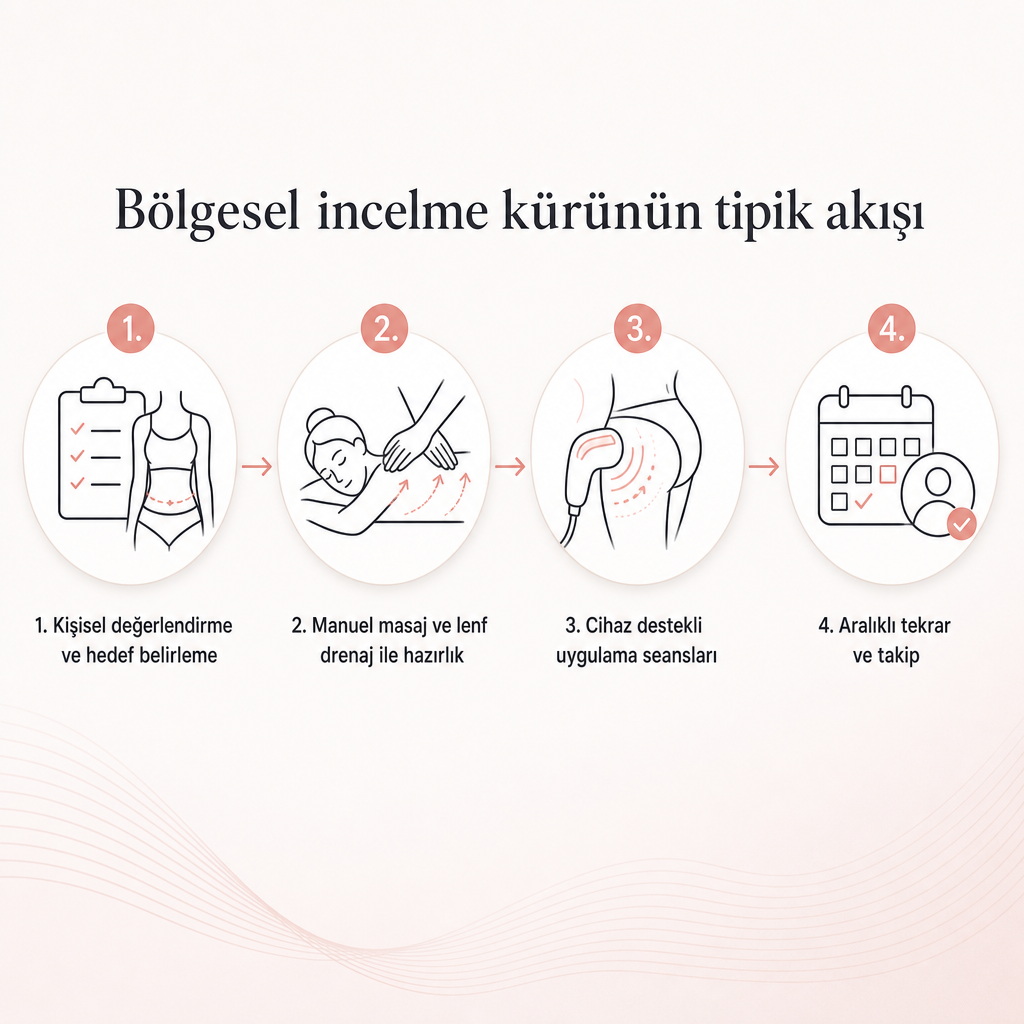 Kişisel değerlendirmeden takibe kadar bölgesel incelme kürünün dört adımlı süreç görseli