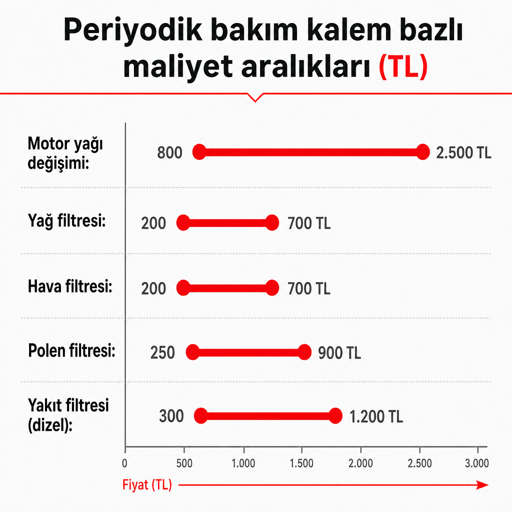 Motor yağı ve filtre kalemlerinin Türkiye geneli fiyat aralıklarını gösteren çubuk grafik