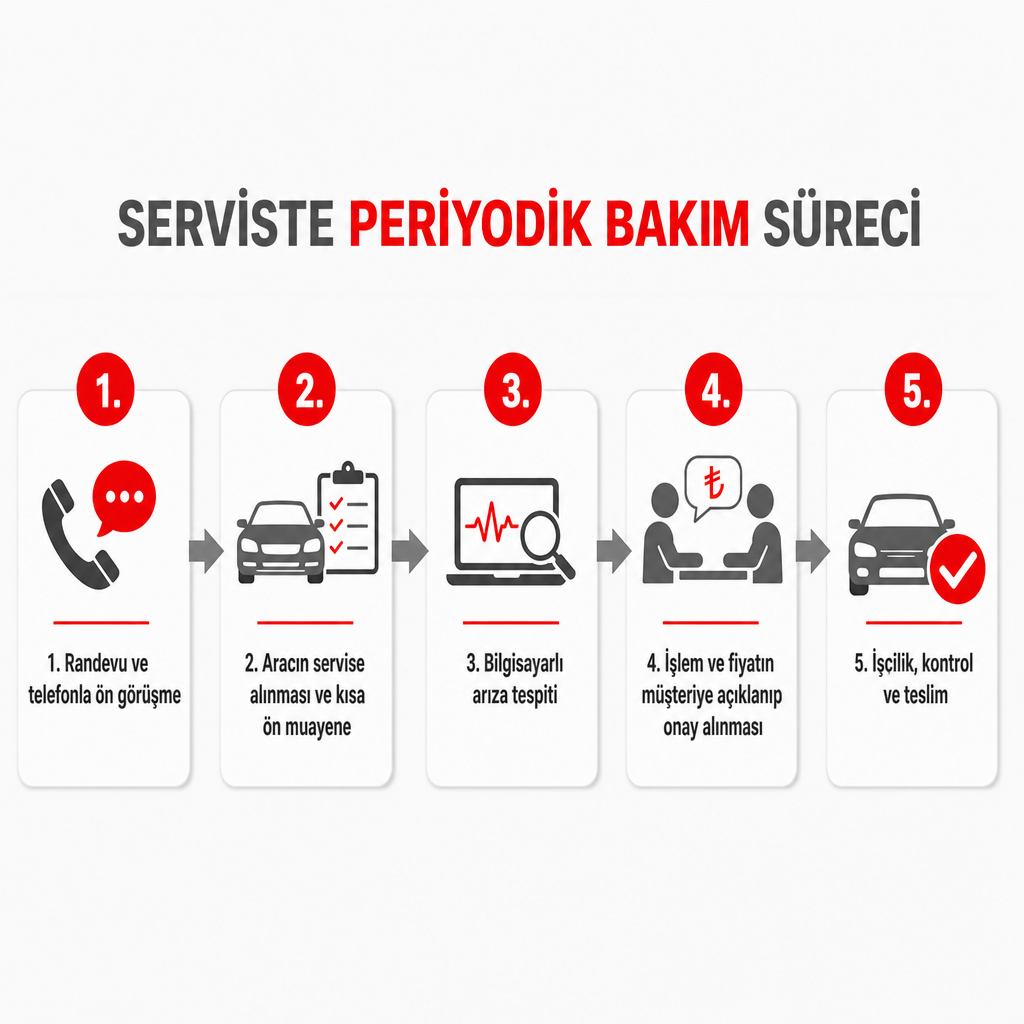 Periyodik bakımın randevudan teslimata kadar beş adımlı süreci