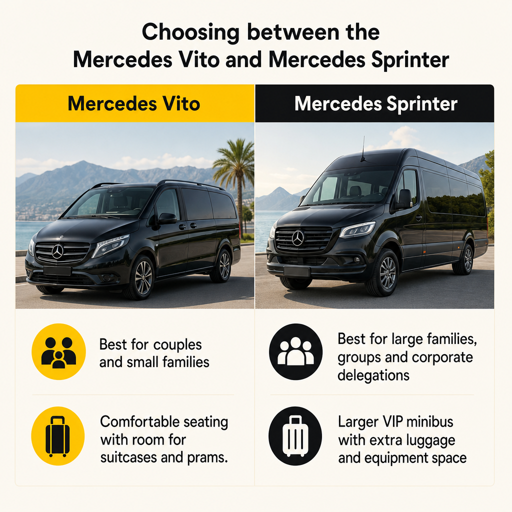 Сравнение Mercedes Vito для небольших групп и Mercedes Sprinter для больших групп