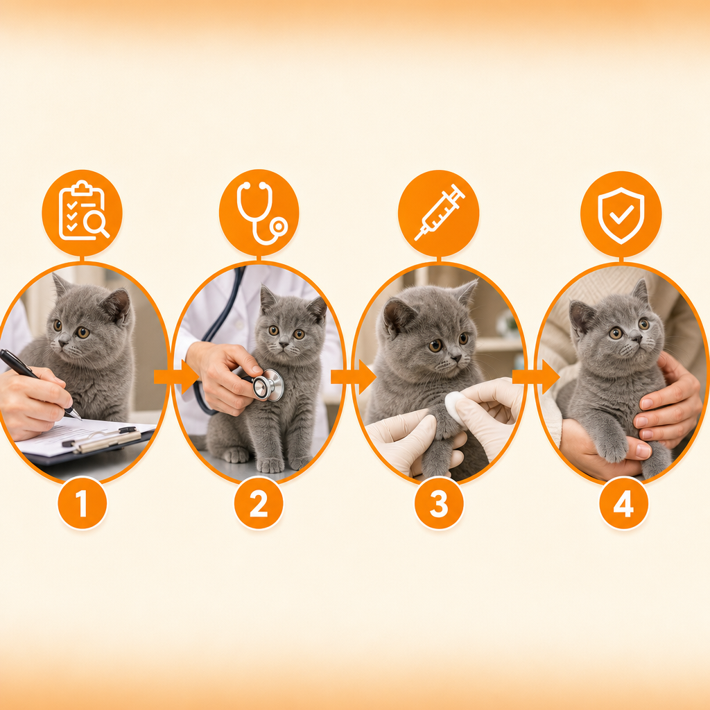 British Shorthair yavrusunun sağlığını değerlendirmek için dört aşamalı kontrol süreci