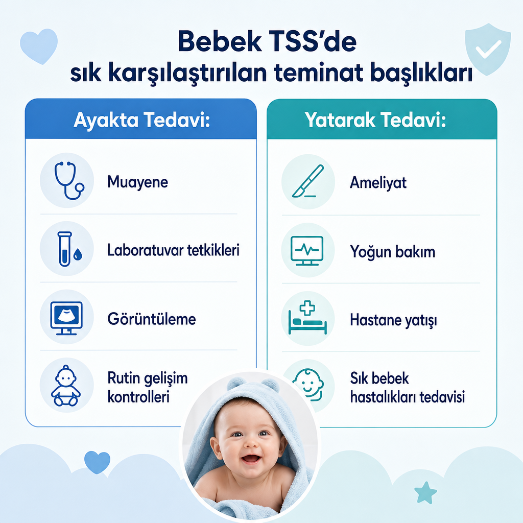 Ayakta tedavi ve yatarak tedavi teminatlarını karşılaştıran iki sütunlu görsel