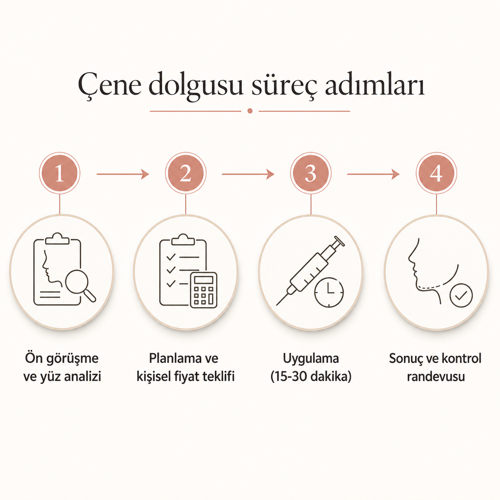 Çene dolgusu sürecinin dört adımını gösteren akış şeması
