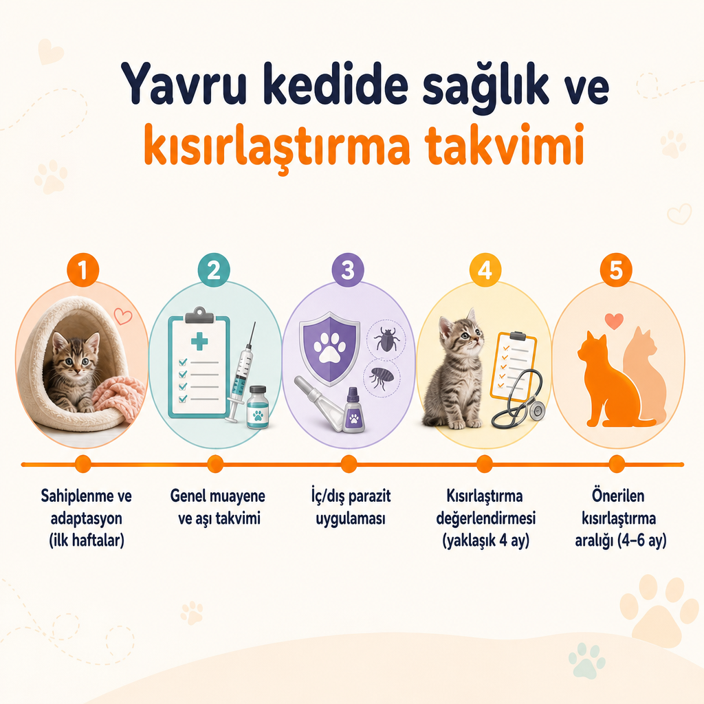 Sahiplenmeden kısırlaştırmaya uzanan sağlık takvimini gösteren zaman çizelgesi