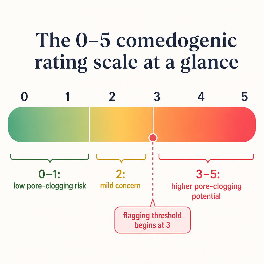 Horizontal scale from 0 to 5 showing low risk at 0 to 1, mild concern at 2, and higher pore-clogging potential from 3 to 5.