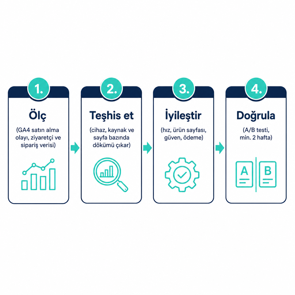 Process diagram showing the measure, diagnose, improve, and validate stages of conversion optimization