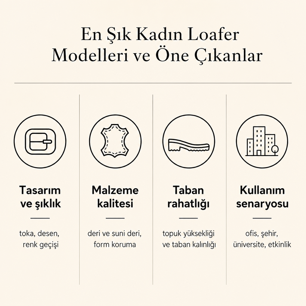 Loafer seçiminde dikkat edilen dört kriteri gösteren karşılaştırma görseli