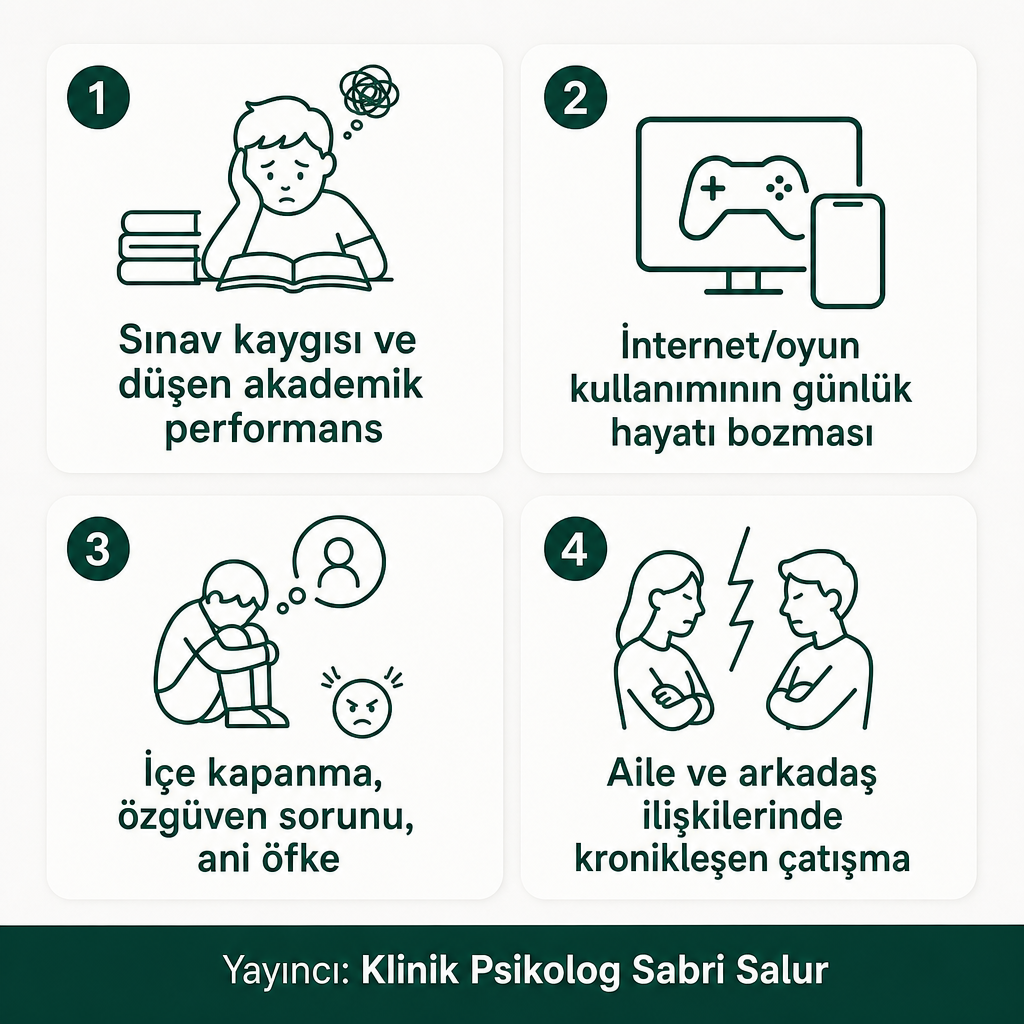Ergen danışmanlığının gündeme geldiği dört uyarı alanını gösteren infografik
