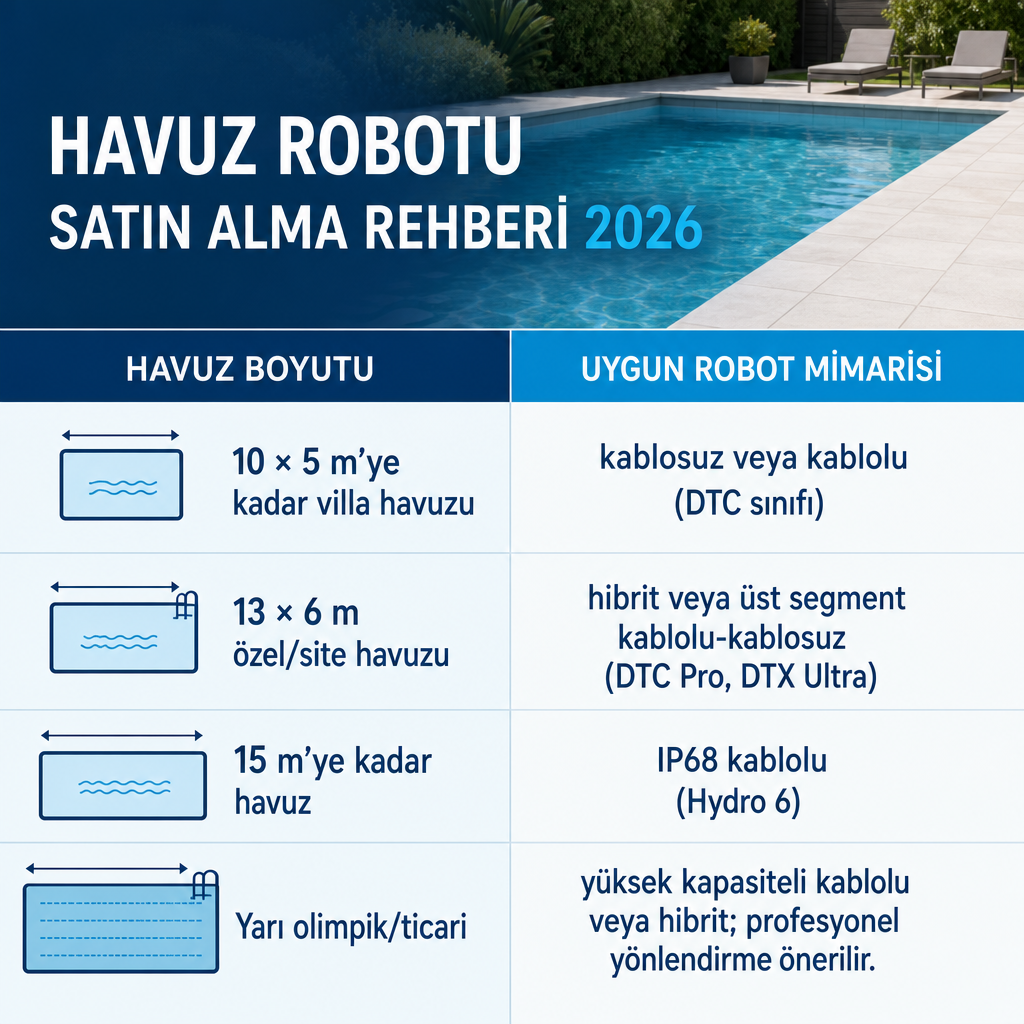 Havuz metrajı aralıklarını uygun robot tipiyle eşleştiren karşılaştırma görseli