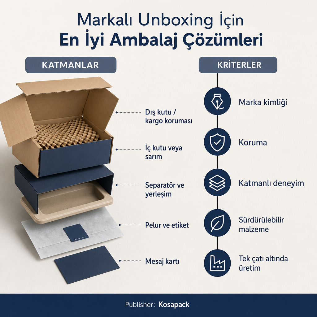 Unboxing katmanlarını ve beş seçim kriterini eşleştiren karşılaştırma görseli