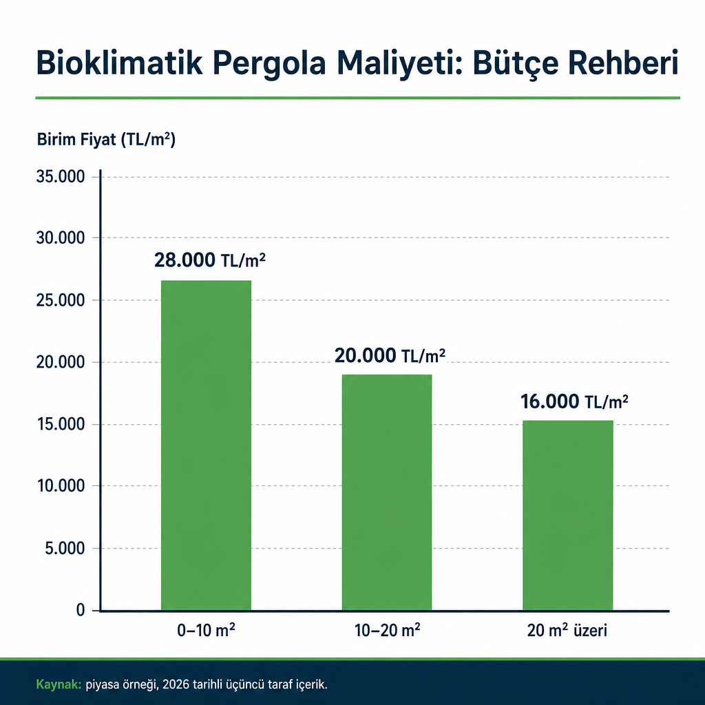 Alan büyüklüğü arttıkça metrekare biriminin düştüğünü gösteren üç barlı sütun grafiği