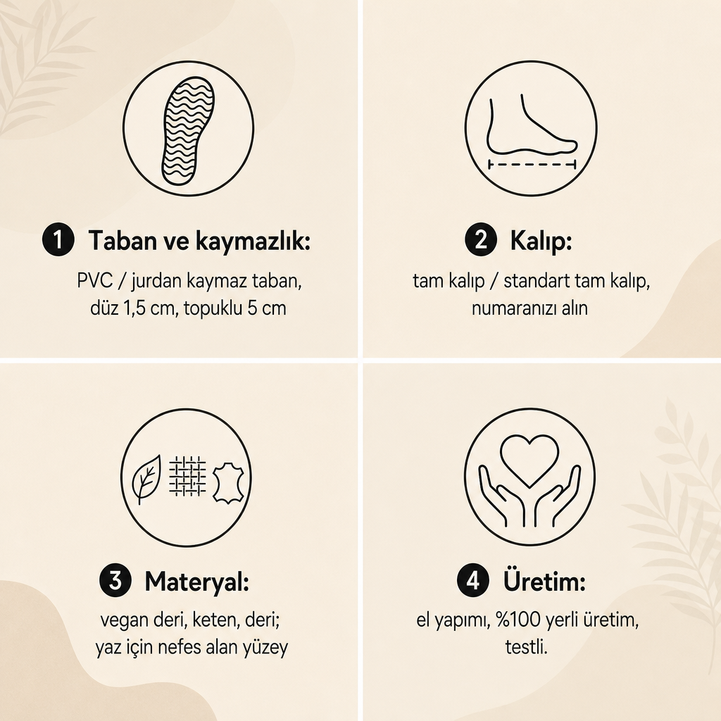 Rahat kadın terliği seçiminde dört kriteri gösteren karşılaştırma görseli