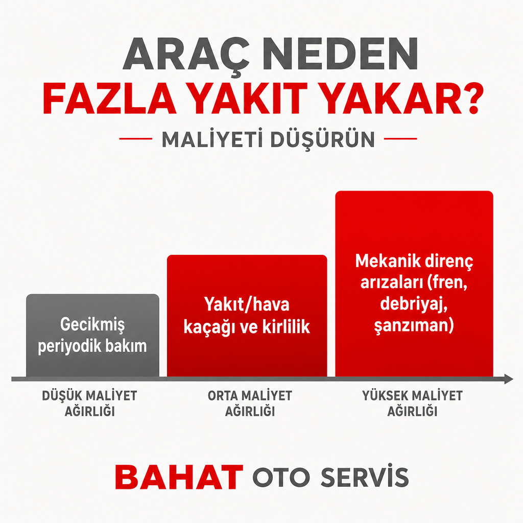 Yakıt tüketimini artıran üç neden grubunun düşükten yükseğe maliyet ağırlığını gösteren çubuk grafik