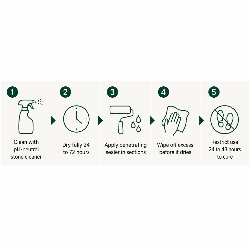 Five-step process for sealing travertine before bathroom use