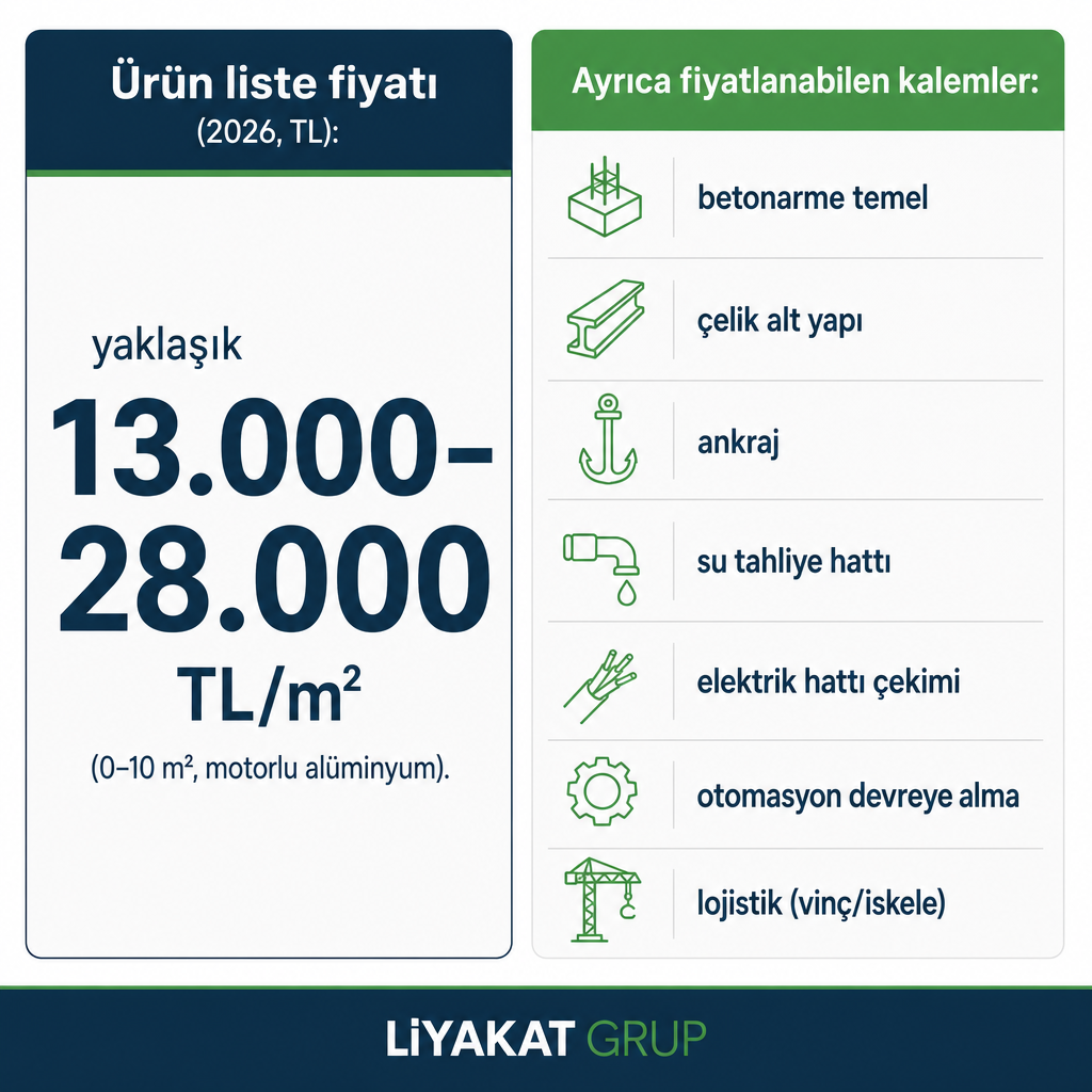 Ürün m² fiyatı ile ayrıca fiyatlanan montaj ve altyapı kalemlerini ayıran karşılaştırma görseli.