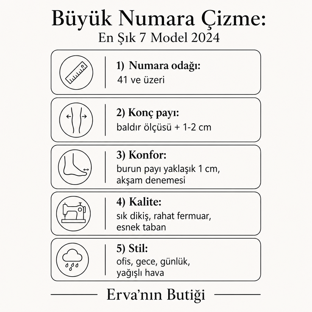 Büyük numara çizme için beş seçim kriterini gösteren dikey infografik