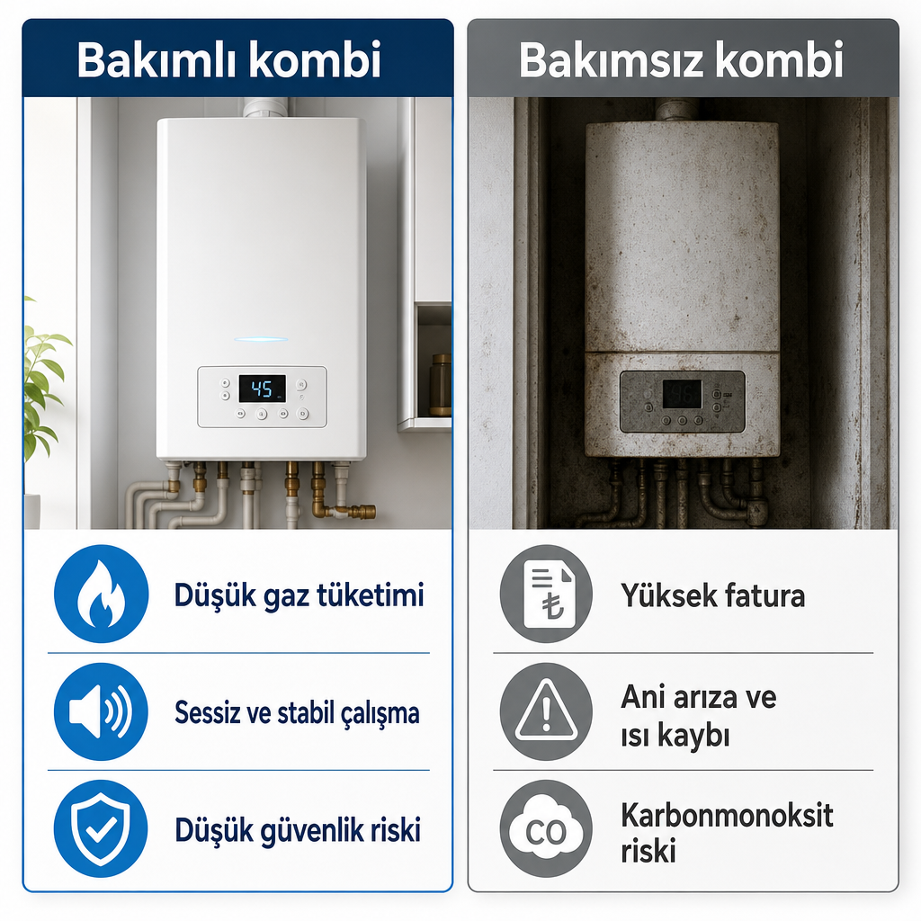 Bakımlı ve bakımsız kombinin tüketim, çalışma ve güvenlik açısından karşılaştırması