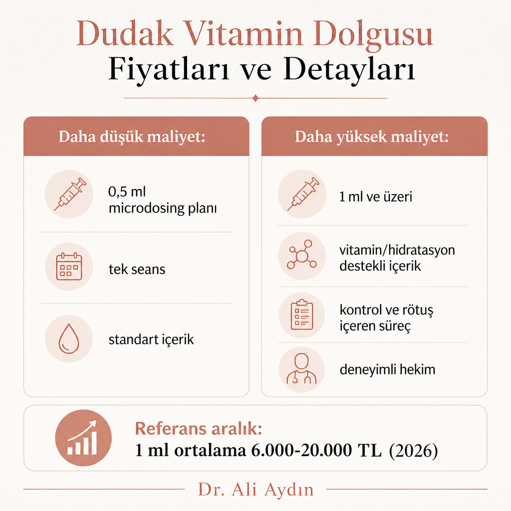 Dudak vitamin dolgusu fiyatını etkileyen düşük ve yüksek maliyet senaryolarını karşılaştıran görsel