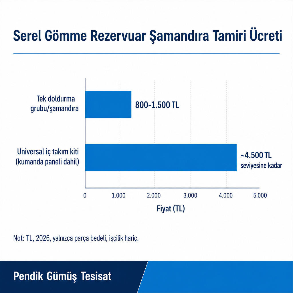 Serel gömme rezervuar parçalarının 2026 perakende fiyat bandını gösteren çubuk grafik
