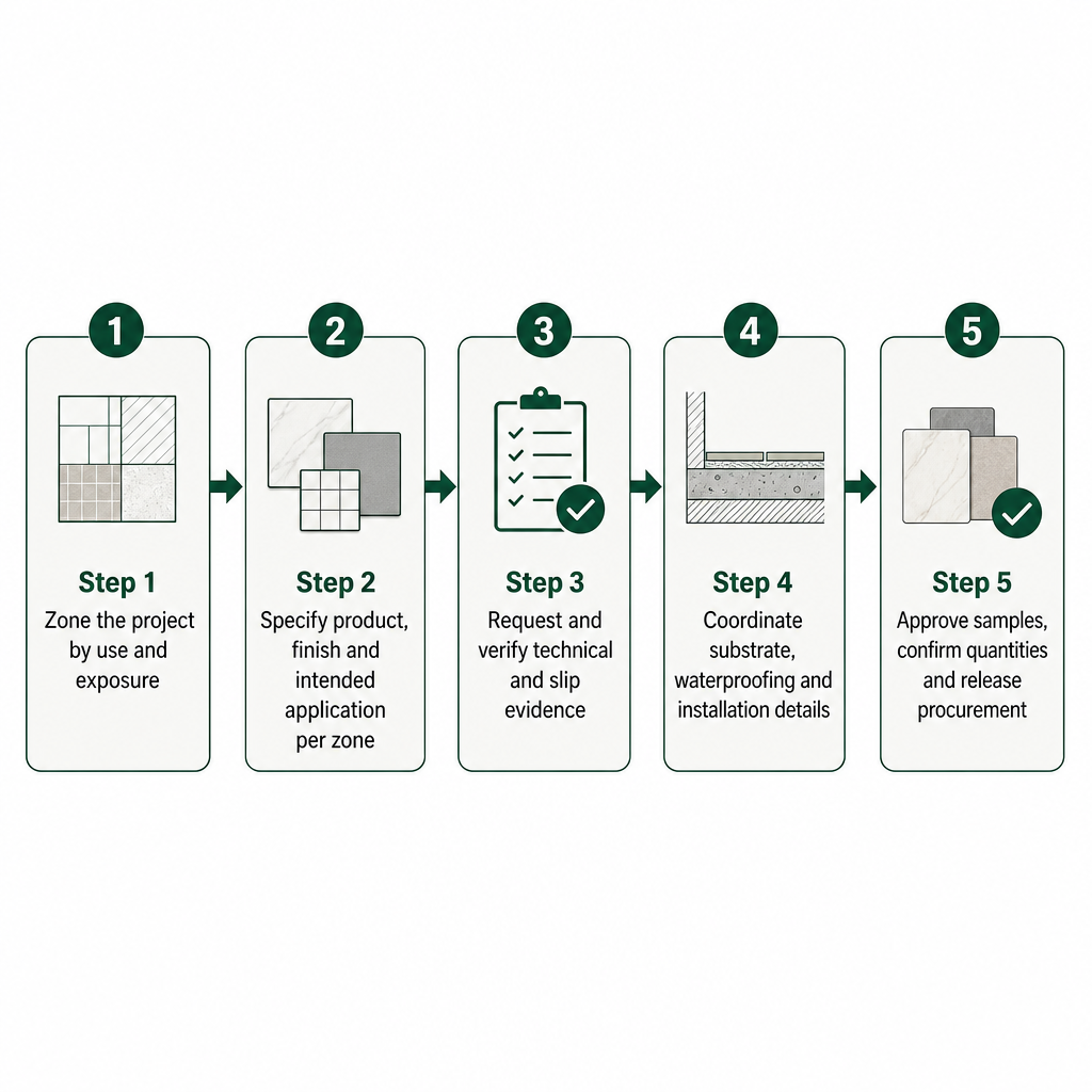 Five-step process from zoning a project to releasing the tile order