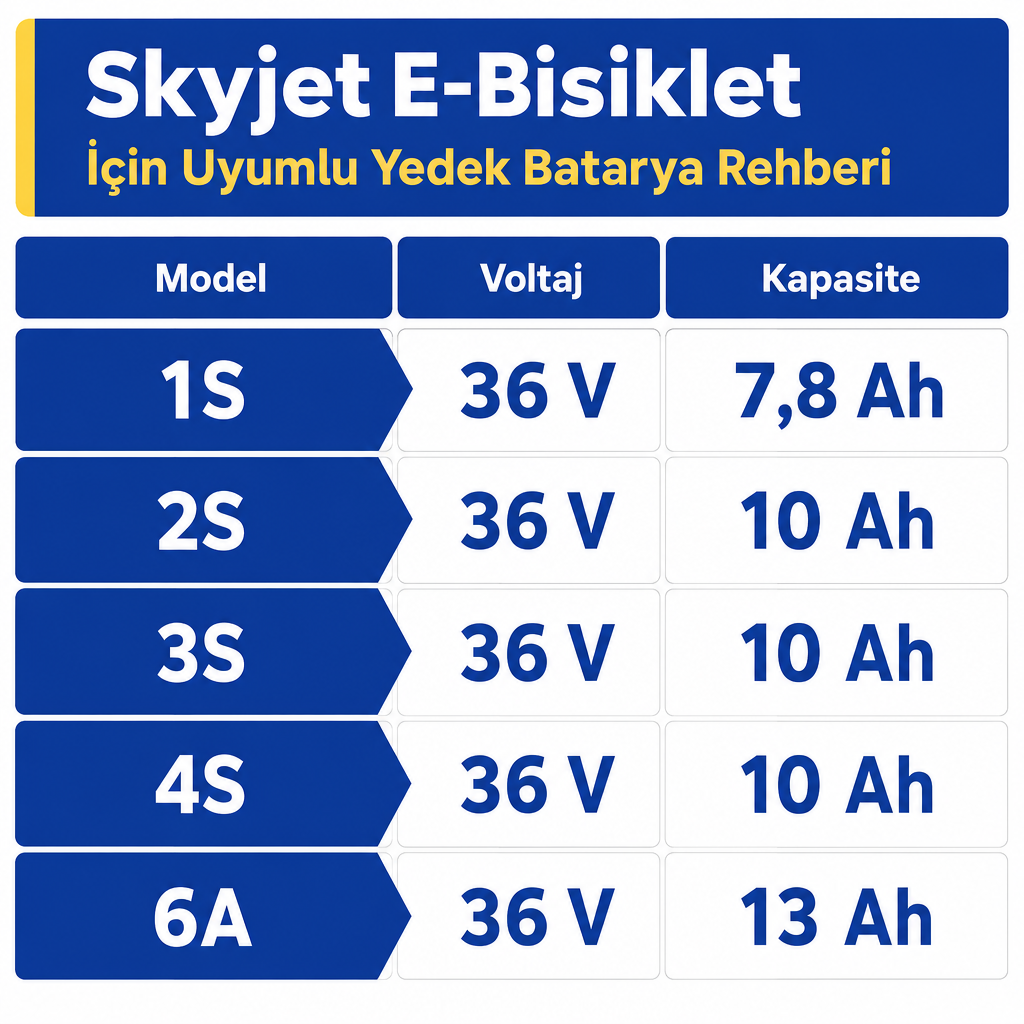Skyjet modellerine göre nominal voltaj ve Ah kapasitesini karşılaştıran bilgi grafiği