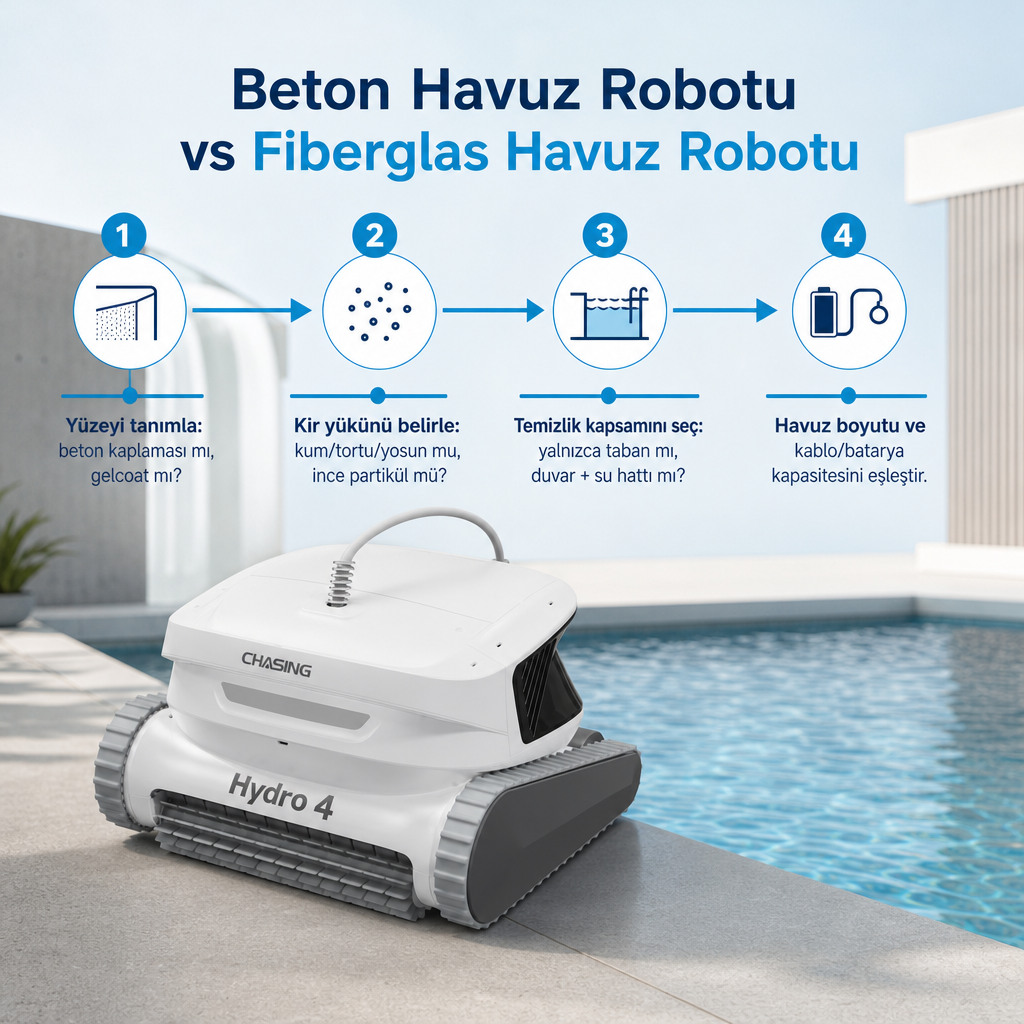 Havuz yüzeyinden başlayıp robot kapasitesine ulaşan dört adımlı seçim akışı.