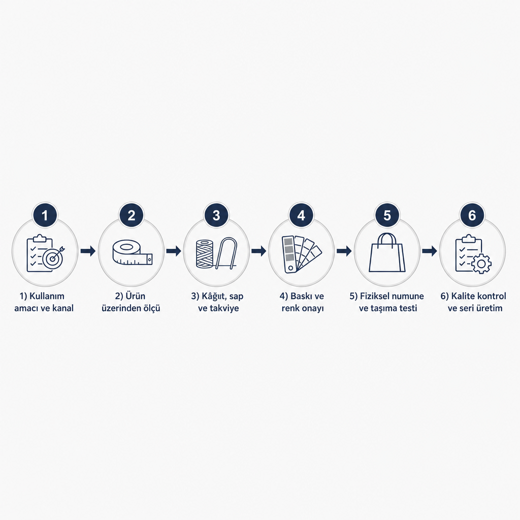 Kağıt ip çanta özelleştirmesinin altı adımlı süreç şeması
